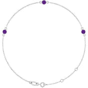 14K White Natural Amethyst Bezel-Set Three-Stone 6 1/2-7 1/2" Bracelet