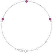 14K White Natural Pink Tourmaline Bezel-Set Three-Stone 6 1/2-7 1/2" Bracelet