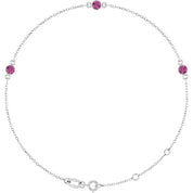 14K White Natural Pink Tourmaline Bezel-Set Three-Stone 6 1/2-7 1/2" Bracelet