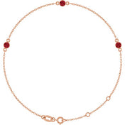14K Rose Lab-Grown Ruby Bezel-Set Three-Stone 6 1/2-7 1/2" Bracelet