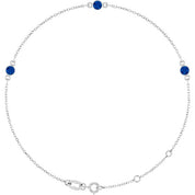 14K White Natural Blue Sapphire Bezel-Set Three-Stone 6 1/2-7 1/2" Bracelet