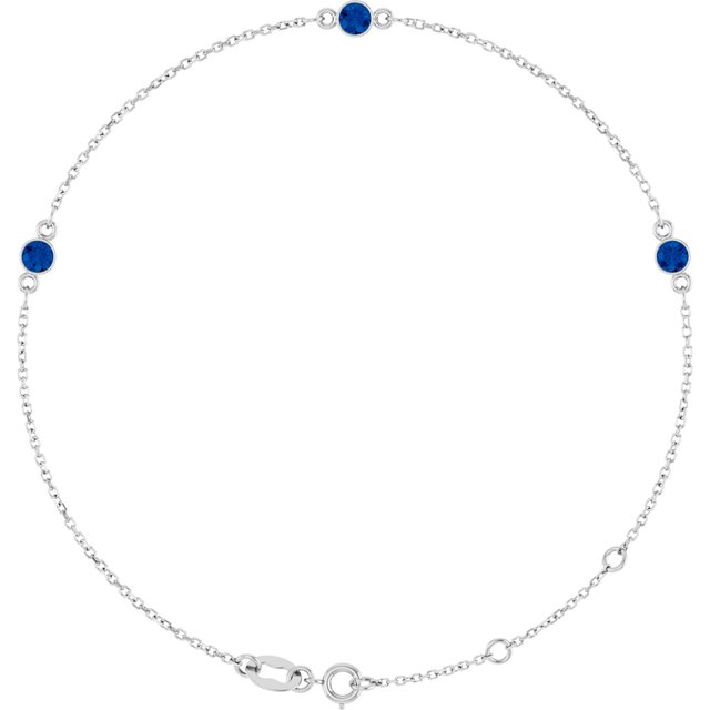 14K White Natural Blue Sapphire Bezel-Set Three-Stone 6 1/2-7 1/2" Bracelet