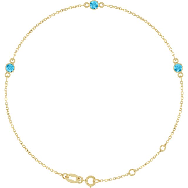 14K Yellow Natural Aquamarine Bezel-Set Three-Stone 6 1/2-7 1/2" Bracelet