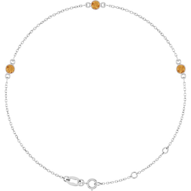 14K White Natural Citrine Bezel-Set Three-Stone 6 1/2-7 1/2" Bracelet