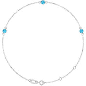 14K White Natural Aquamarine Bezel-Set Three-Stone 6 1/2-7 1/2" Bracelet