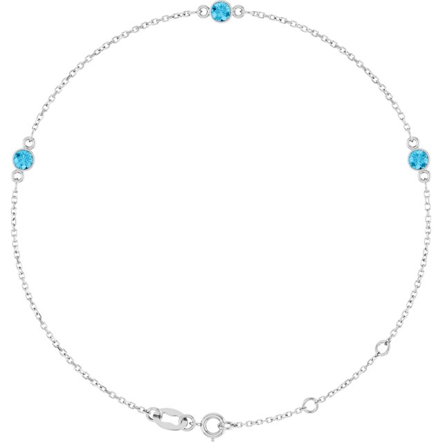 14K White Natural Aquamarine Bezel-Set Three-Stone 6 1/2-7 1/2" Bracelet