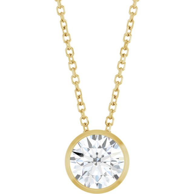 14K Yellow 1 CT Lab-Grown Diamond Bezel-Set 16-18" Necklace