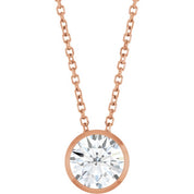 14K Rose 1 CT Lab-Grown Diamond Bezel-Set 16-18" Necklace