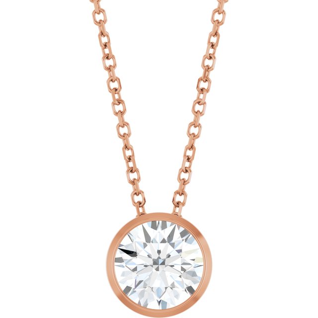 14K Rose 1 CT Lab-Grown Diamond Bezel-Set 16-18" Necklace