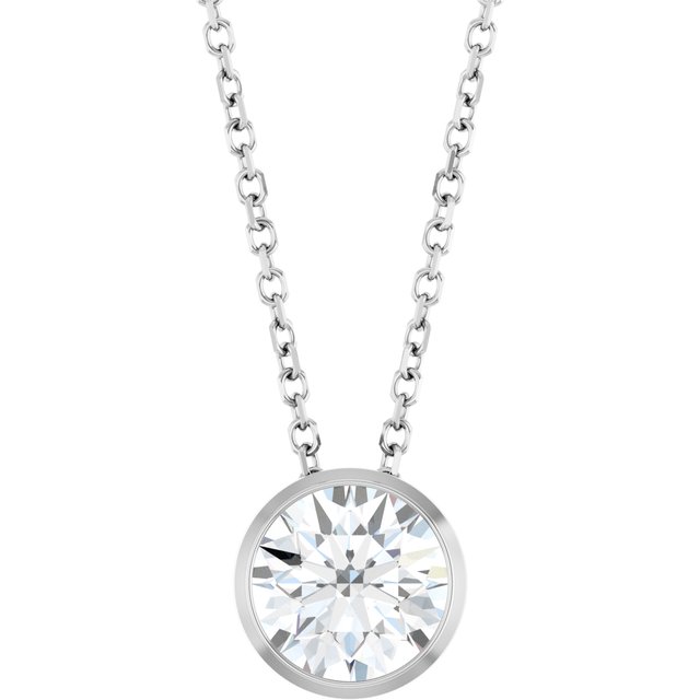 Sterling Silver 1 CT Lab-Grown Diamond Bezel-Set 16-18" Necklace