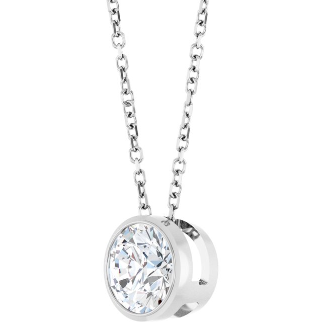 Sterling Silver 1 CT Lab-Grown Diamond Bezel-Set 16-18" Necklace