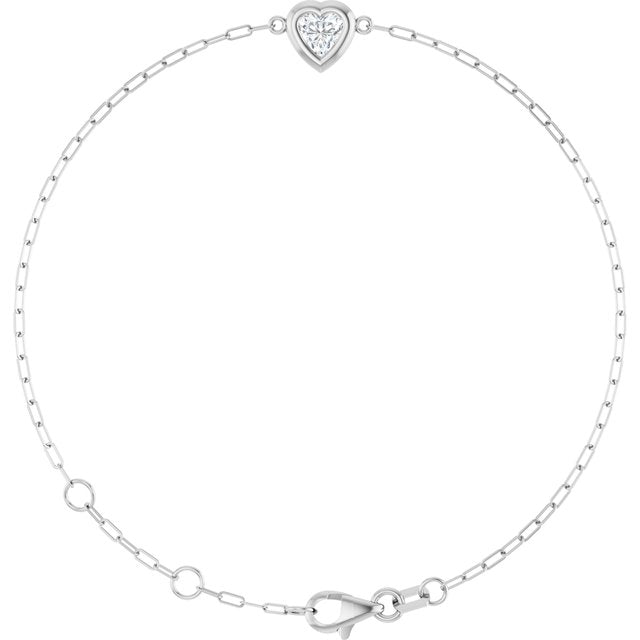 Sterling Silver 1/2 CT Natural Diamond Heart 6 1/2-7 1/2" Bracelet