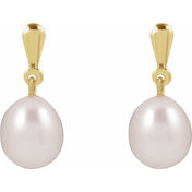 14K Yellow Cultured White Freshwater Pearl Earrings