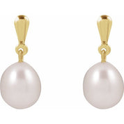 14K Yellow Cultured White Freshwater Pearl Earrings