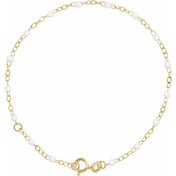 14K Yellow 2 mm Adjustable White Enamel Bead 6-7" Chain