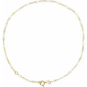 14K Yellow 2 mm Adjustable White Enamel Bead 9-10" Chain