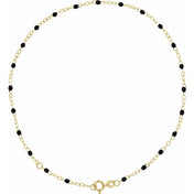 14K Yellow 2 mm Adjustable Black Enamel Bead 9-10" Chain