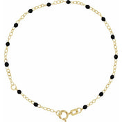 14K Yellow 2 mm Adjustable Black Enamel Bead 6-7" Chain