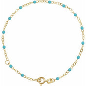 14K Yellow 2 mm Adjustable Turquoise Enamel Bead 6-7" Chain