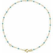 14K Yellow 2 mm Adjustable Turquoise Enamel Bead 9-10" Chain