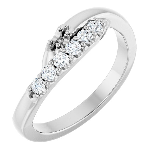 14K White 2 mm Round 1-Stone 1/6 CT Natural Diamond Semi-Set Freeform Family Ring