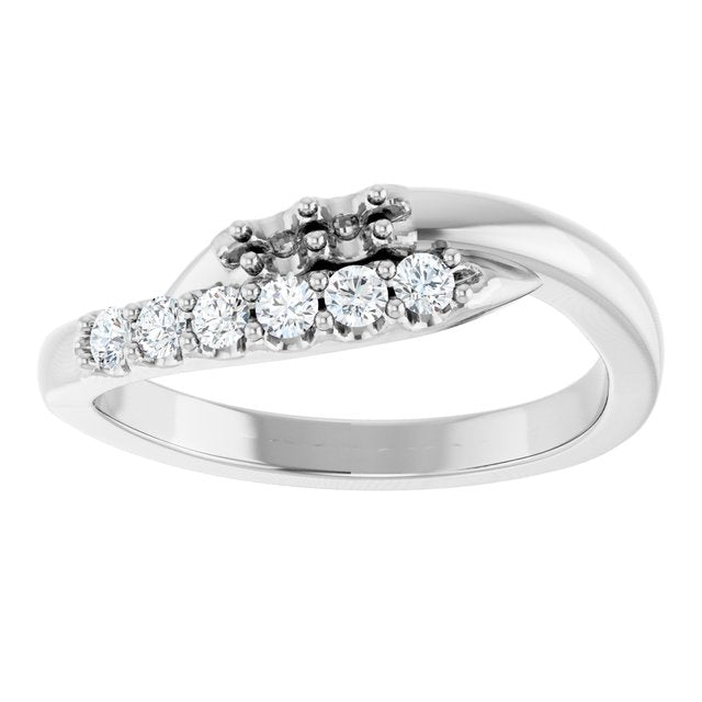 14K White 2 mm Round 2-Stone 1/6 CTW Natural Diamond Semi-Set Freeform Family Ring