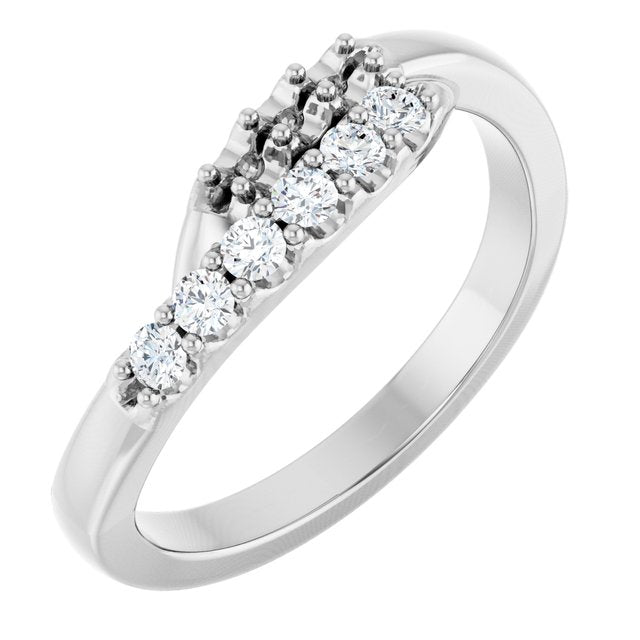 Platinum 2 mm Round 3-Stone Natural Diamond Semi-Set Freeform Family Ring