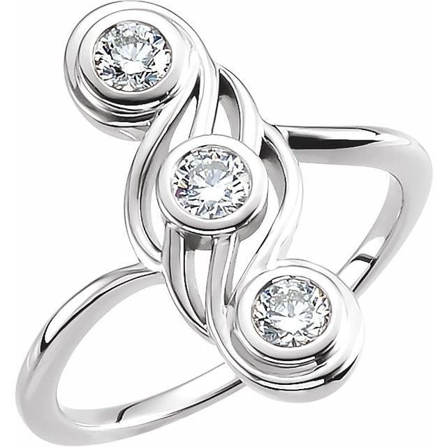 14K White 1/2 CTW Natural Diamond Three-Stone Ring
