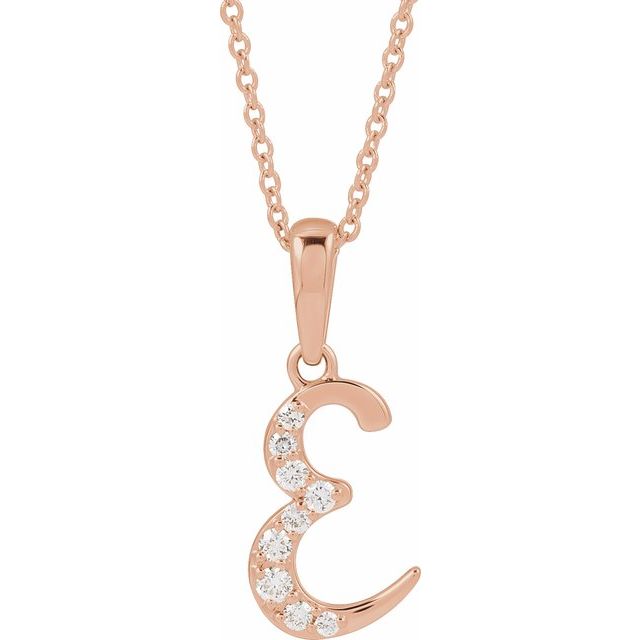 14K Rose 1/10 CTW Natural Diamond Initial E 18" Necklace