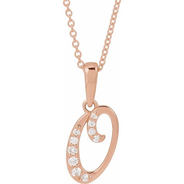 14K Rose 1/10 CTW Natural Diamond Initial O 18" Necklace