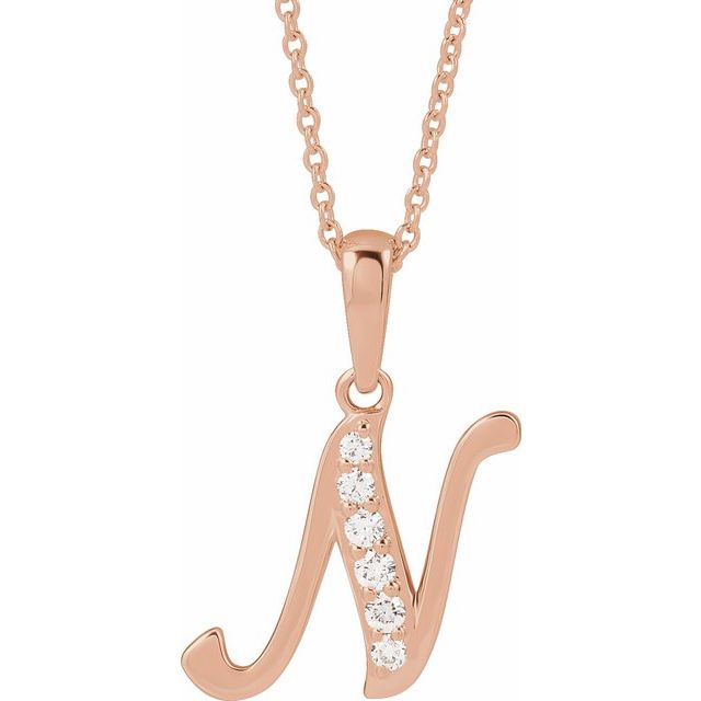 14K Rose 1/10 CTW Natural Diamond Initial N 18" Necklace