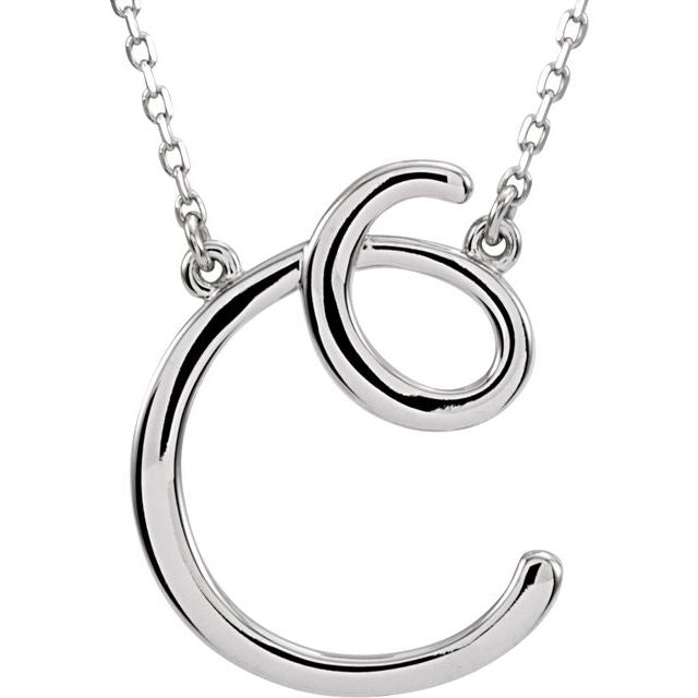14K White Script Initial C 16" Necklace