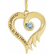 14K Yellow Natural Aquamarine & Engraved I'll Hold You In My Heart Pendant