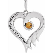 14K White Natural Citrine & Engraved I'll Hold You In My Heart Pendant