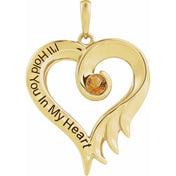 14K Yellow Natural Citrine & Engraved I'll Hold You In My Heart Pendant