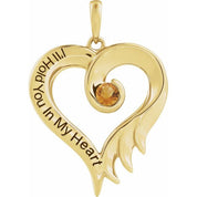 14K Yellow Natural Citrine & Engraved I'll Hold You In My Heart Pendant