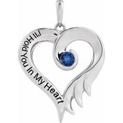 Sterling Silver Lab-Grown Blue Sapphire & Engraved I'll Hold You In My Heart Pendant