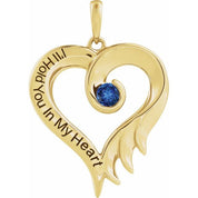 14K Yellow Lab-Grown Blue Sapphire & Engraved I'll Hold You In My Heart Pendant