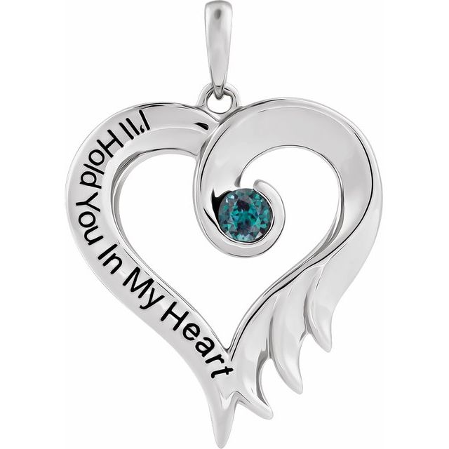 14K White Lab-Grown Alexandrite & Engraved I'll Hold You In My Heart Pendant