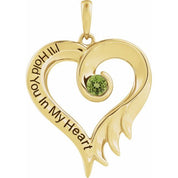 14K Yellow Natural Peridot & Engraved I'll Hold You In My Heart Pendant