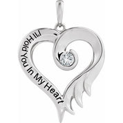 Sterling Silver Lab-Grown White Sapphire & Engraved I'll Hold You In My Heart Pendant