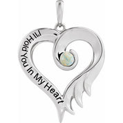 Sterling Silver Lab-Grown Opal & Engraved I'll Hold You In My Heart Pendant