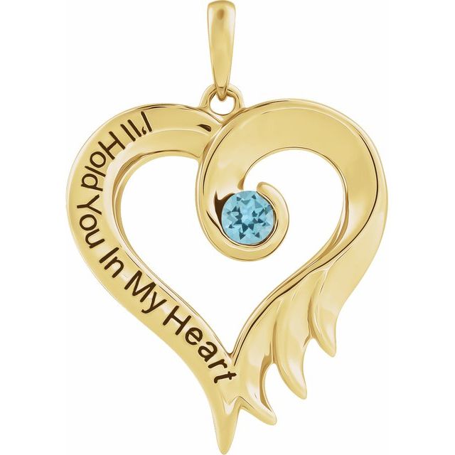 14K Yellow Natural Blue Topaz & Engraved I'll Hold You In My Heart Pendant
