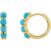 14K Yellow Natural Turquoise Cabochon 14.7 mm Huggie Hoop Earring