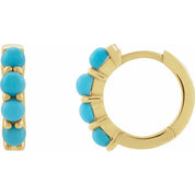 14K Yellow Natural Turquoise Cabochon 14.7 mm Huggie Hoop Earring
