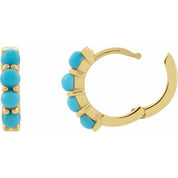 14K Yellow Natural Turquoise Cabochon 14.7 mm Huggie Hoop Earring