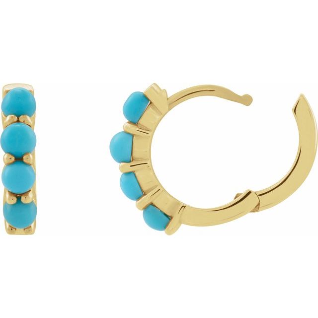 14K Yellow Natural Turquoise Cabochon 14.7 mm Huggie Hoop Earring