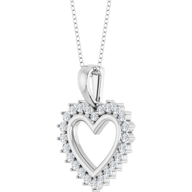 Sterling Silver 1/3 CTW Natural Diamond Heart 16-18" Necklace