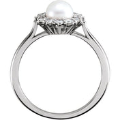 14K White Cultured White Freshwater Pearl & 3/8 CTW Natural Diamond Ring