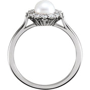 14K White Cultured White Freshwater Pearl & 3/8 CTW Natural Diamond Ring